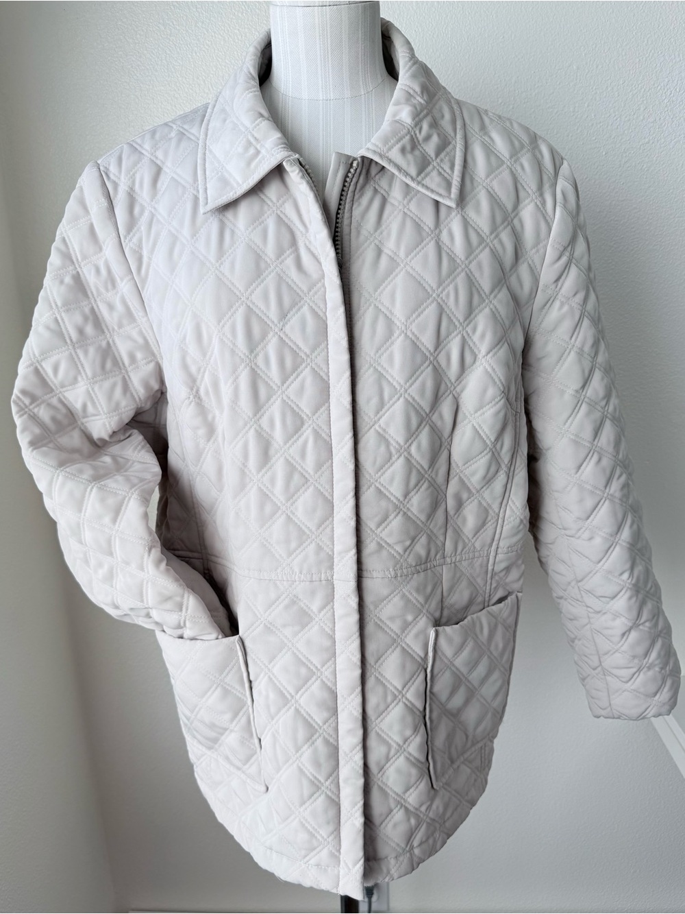 Vintage ESPRIT Quilted Diamond Barn Jacket Ecru Light Beige Women’s XL Y2K